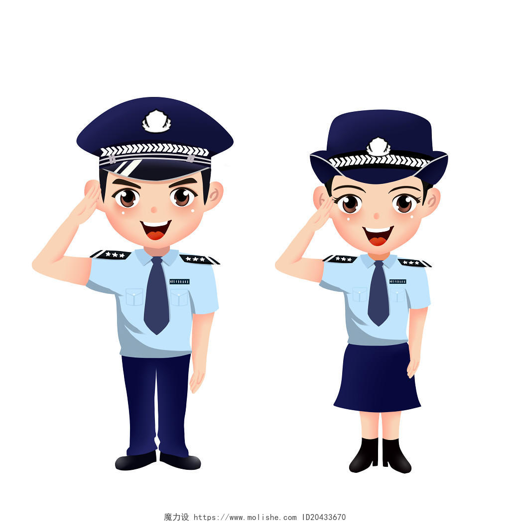 彩色卡通手绘人民警察女警男警公安人物素材原创插画海报